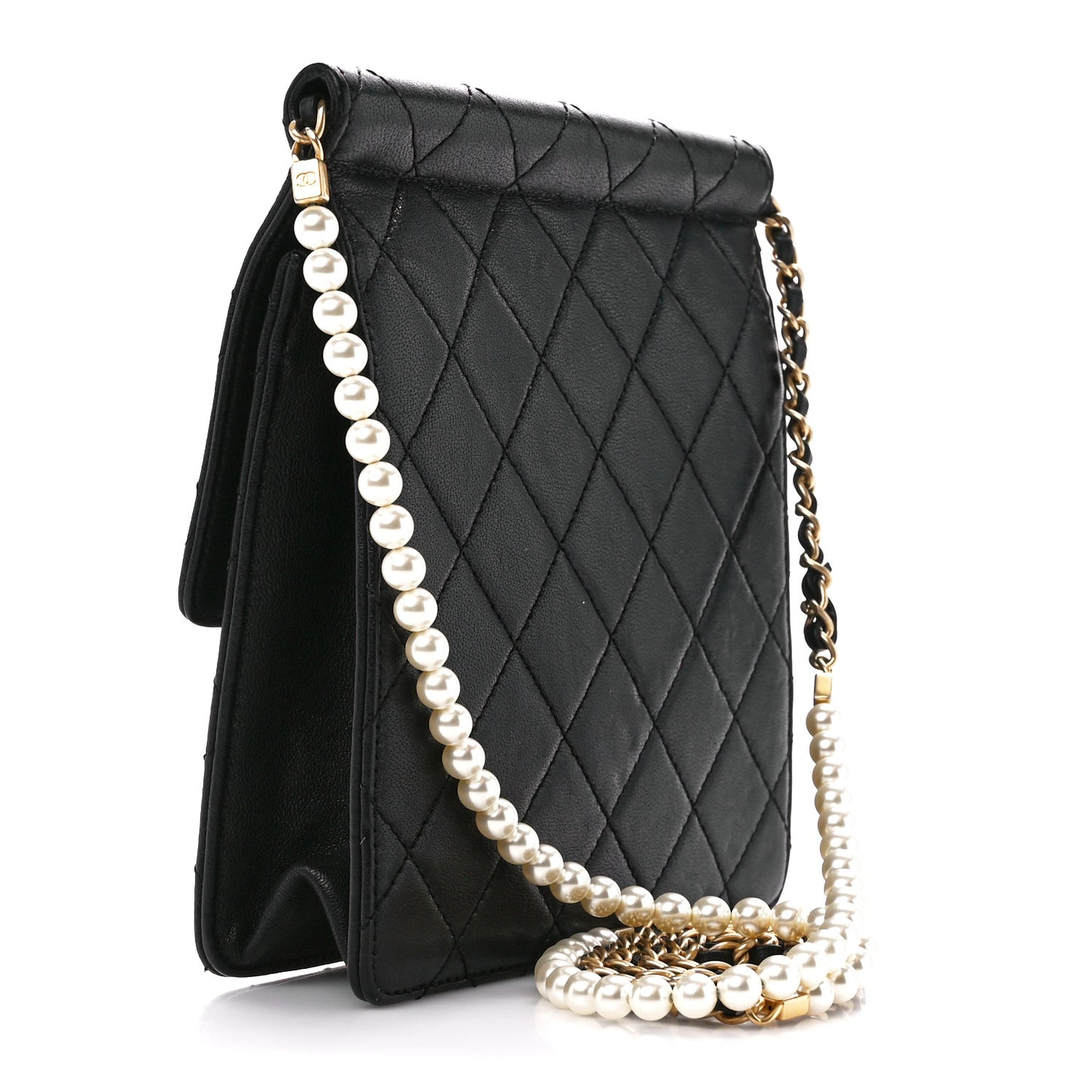 Goatskin Quilted Chic Pearls Flap Black