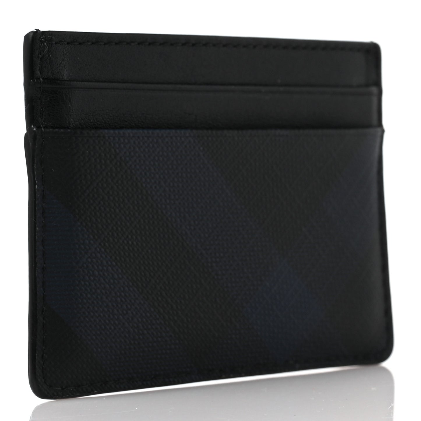 Grained Calfskin London Check Card Case Navy Black
