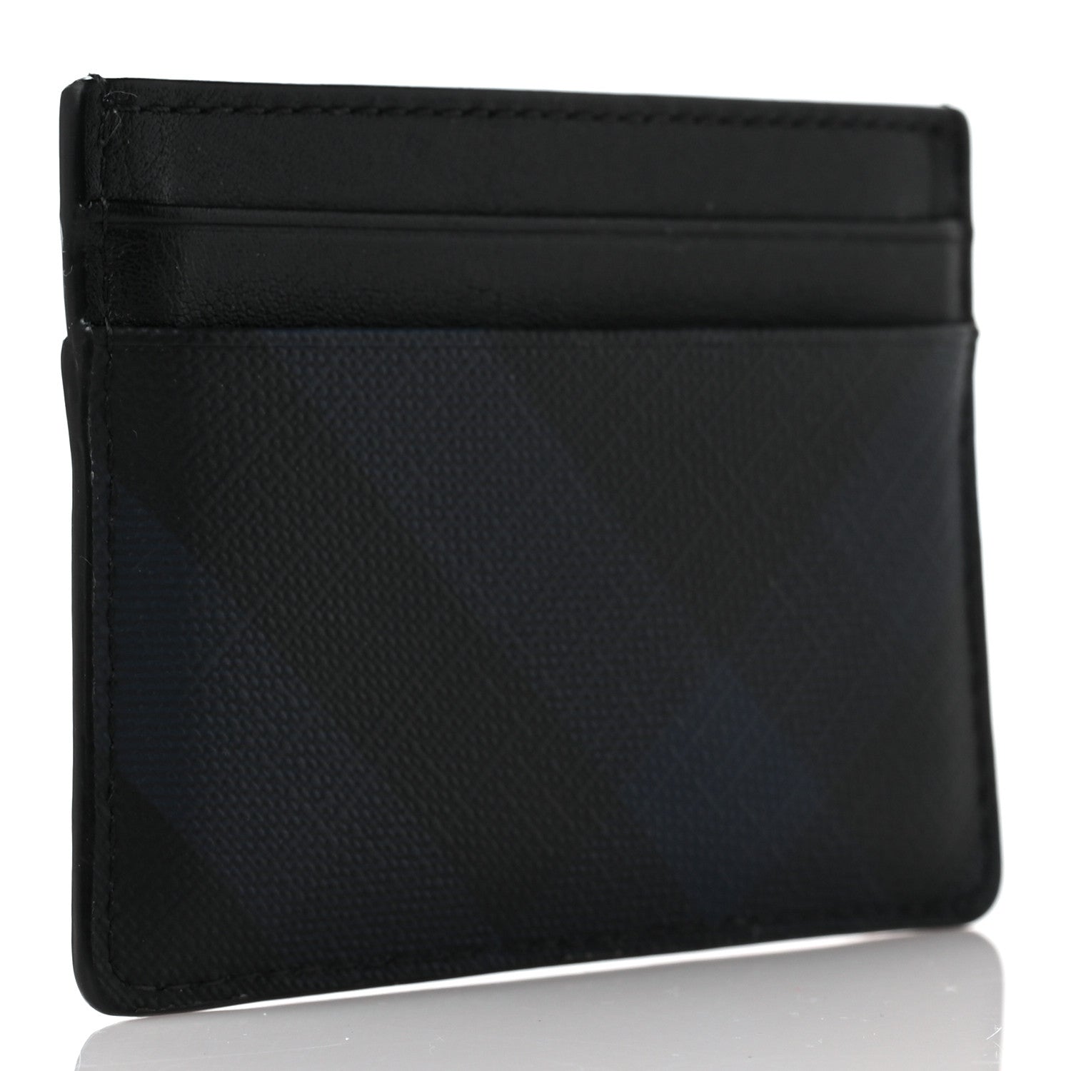 Burberry Grained Calfskin London Check Card Case Navy Black 3 of 8