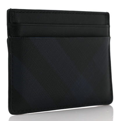 Burberry Grained Calfskin London Check Card Case Navy Black 3 of 8