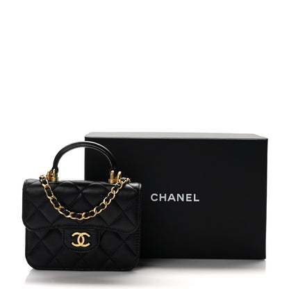 Chanel Lambskin Quilted Top Handle Flap Coin Purse With Chain Black 10 of 10