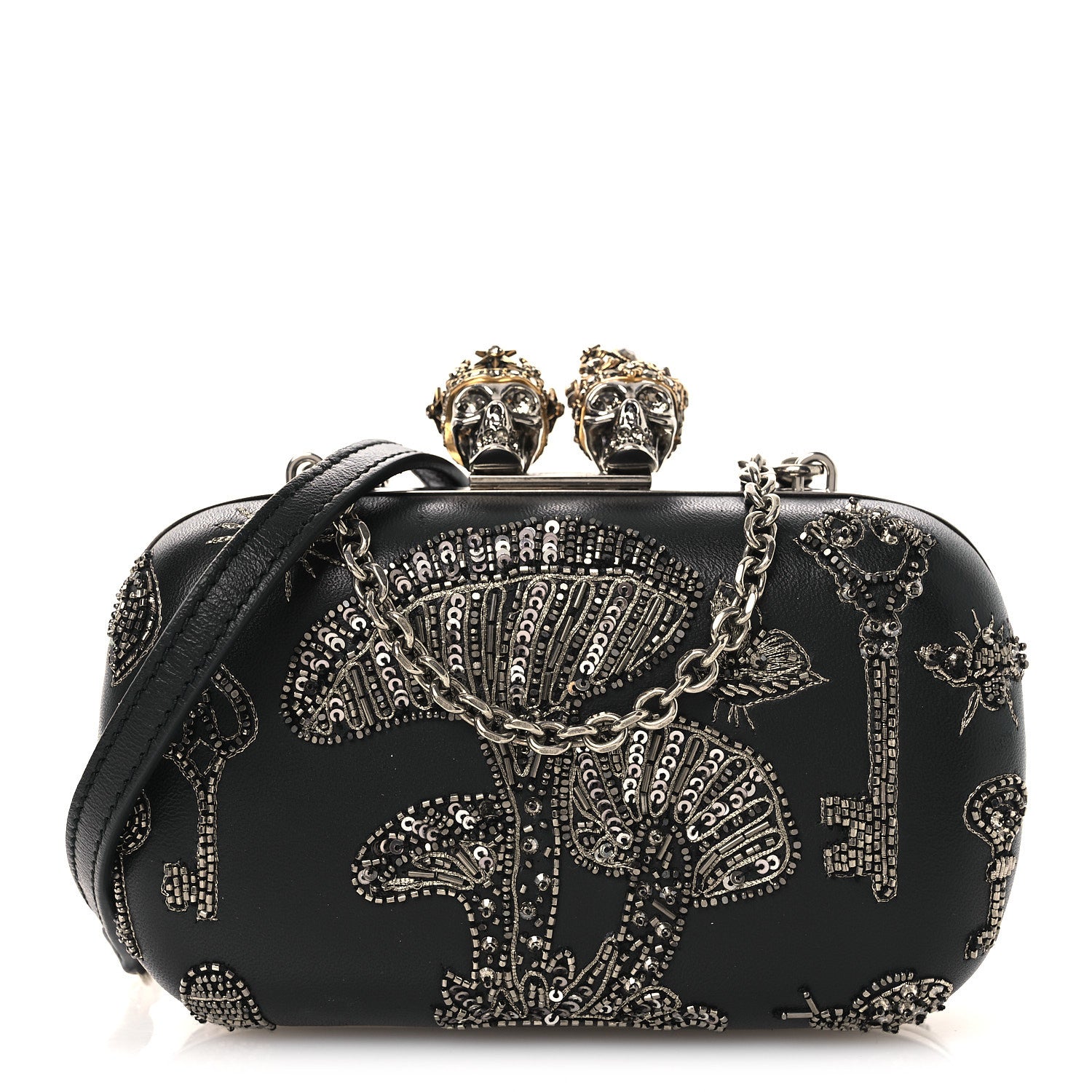 Alexander McQueen Nappa Crystal Embroidered Mushroom Box Clutch Black 1 of 10