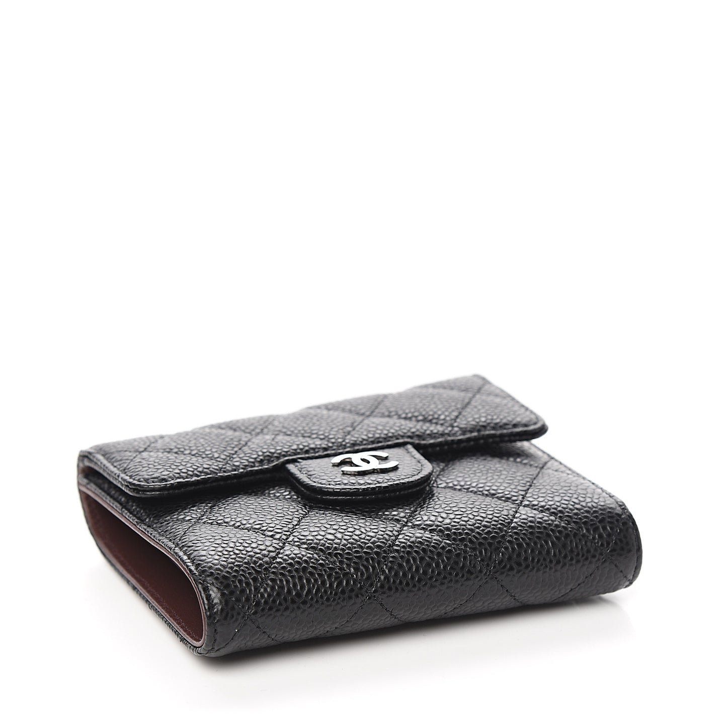 Caviar Quilted Compact Flap Wallet Black