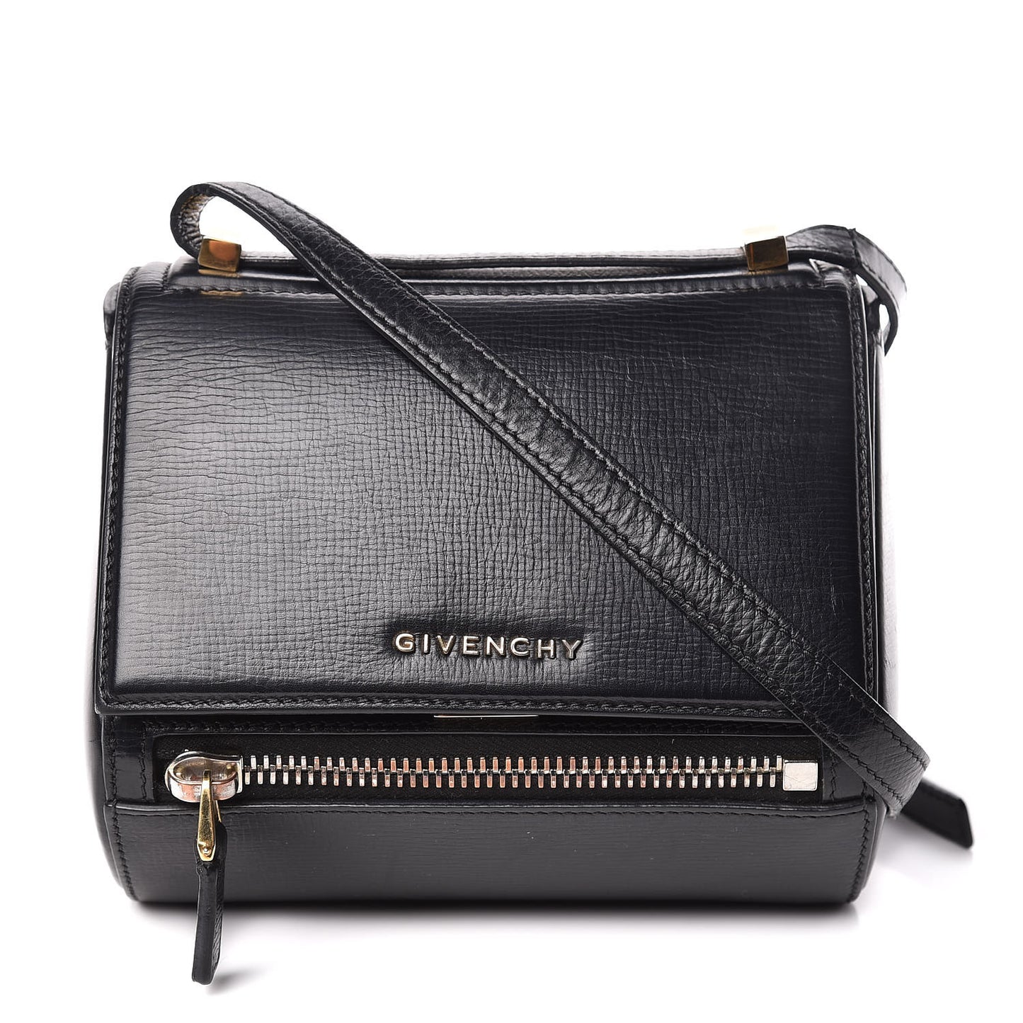 Textured Calfskin Mini Pandora Box Crossbody Bag Black