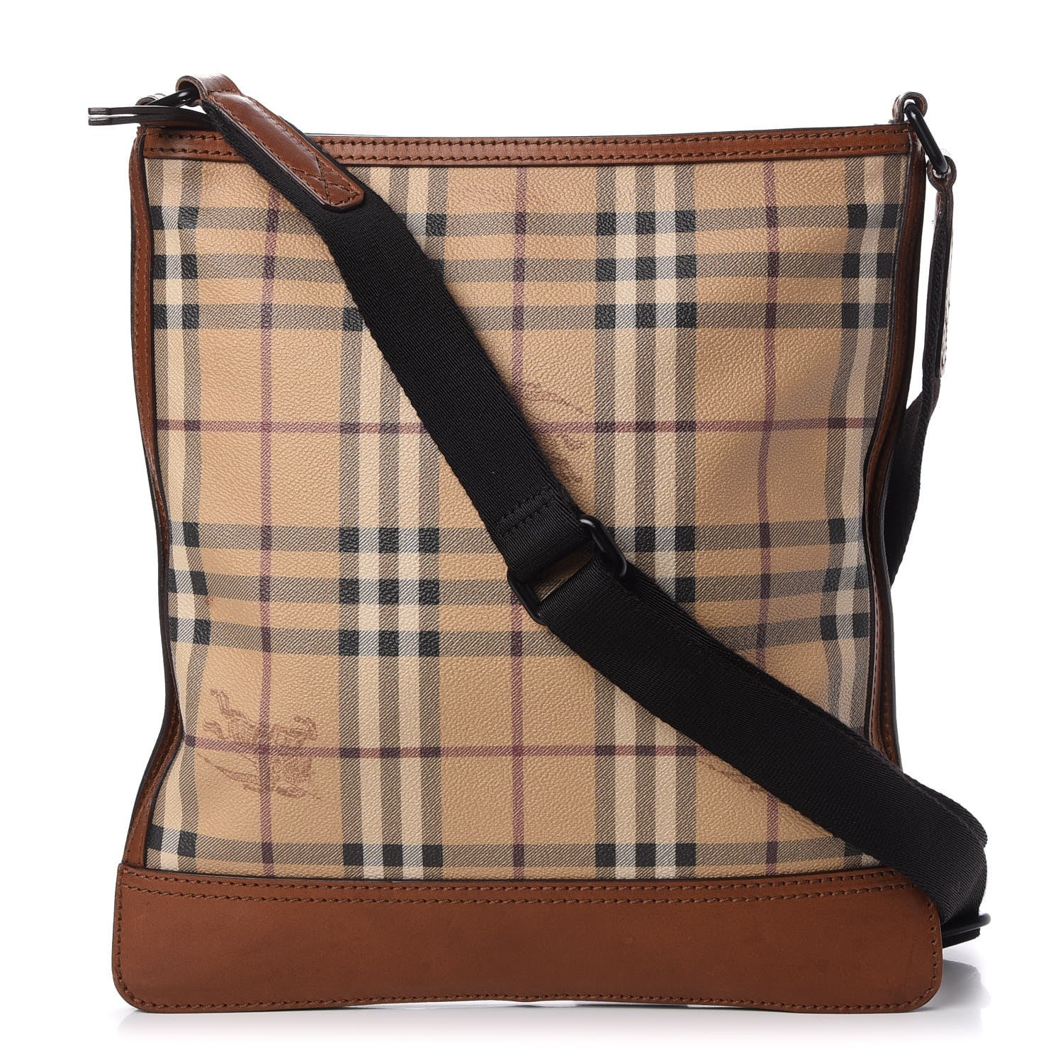 Burberry Haymarket Check Flat Crossbody Messenger Bag Tan 1 of 13
