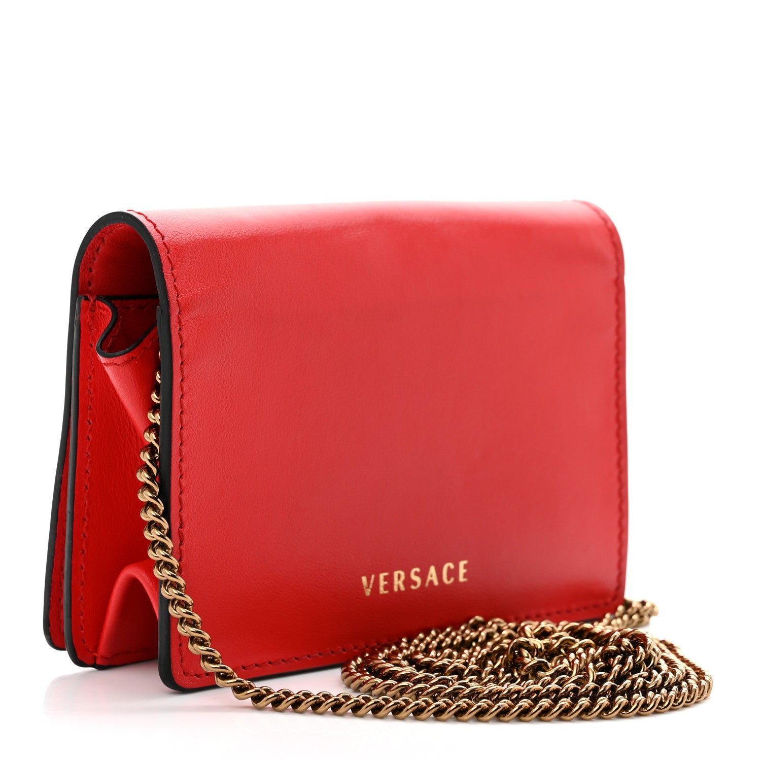 Versace Vitello Mini Virtus Chain Clutch Red 3 of 8