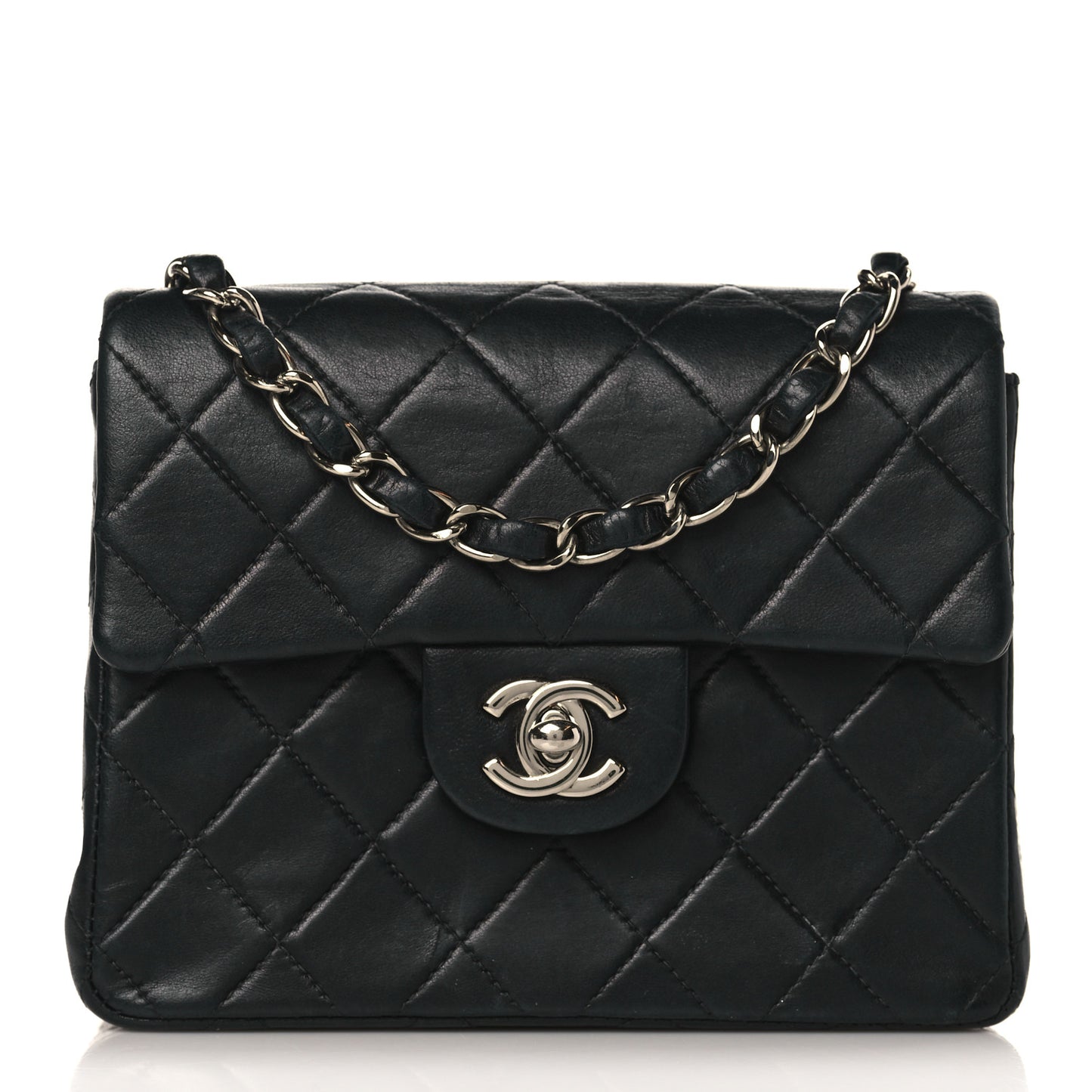 Lambskin Quilted Mini Square Flap Bag Black