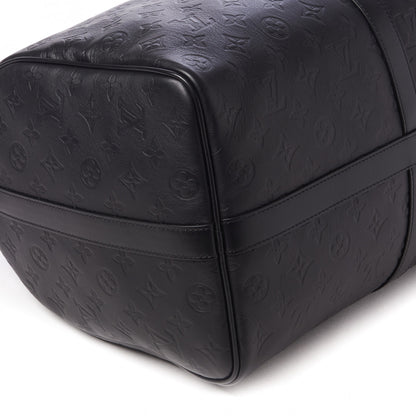 Louis Vuitton Calfskin Shadow Monogram Keepall Bandouliere 50 Black 5 of 8