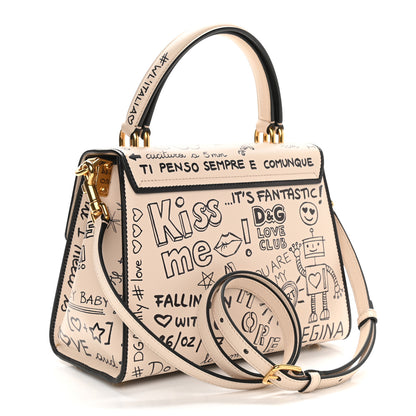 Dolce & Gabbana Calfskin Graffiti Printed Welcome Satchel White Black 3 of 10