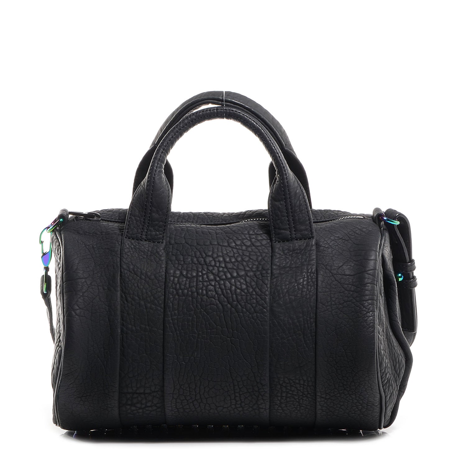Pebbled Lambskin Rocco Duffel Matte Black w Iridescent Hardware