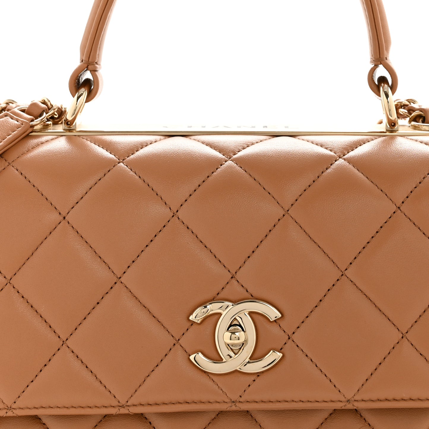 Lambskin Quilted Medium Trendy CC Flap Dual Handle Bag Camel