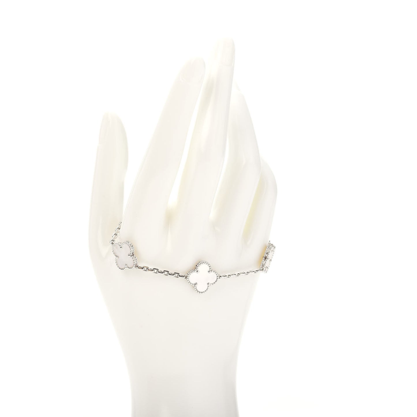 18K White Gold Mother of Pearl 5 Motifs Vintage Alhambra Bracelet