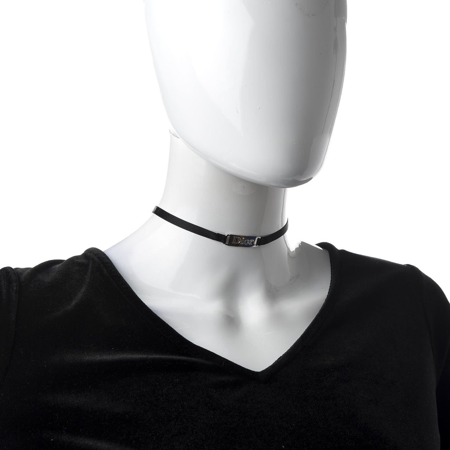 Grosgrain Ribbon Dior Logo Choker Necklace Black