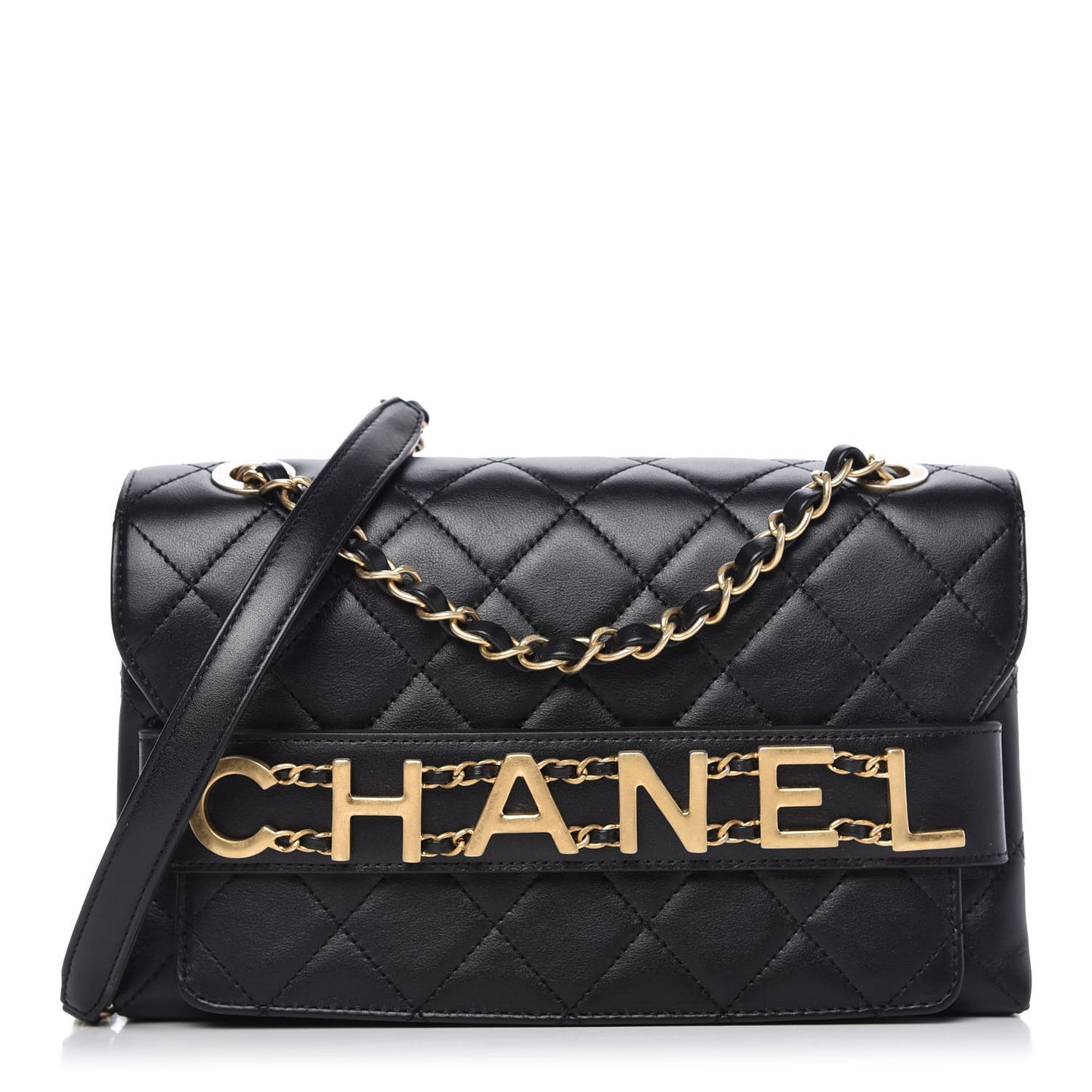 Calfskin Quilted Enchained Flap Black