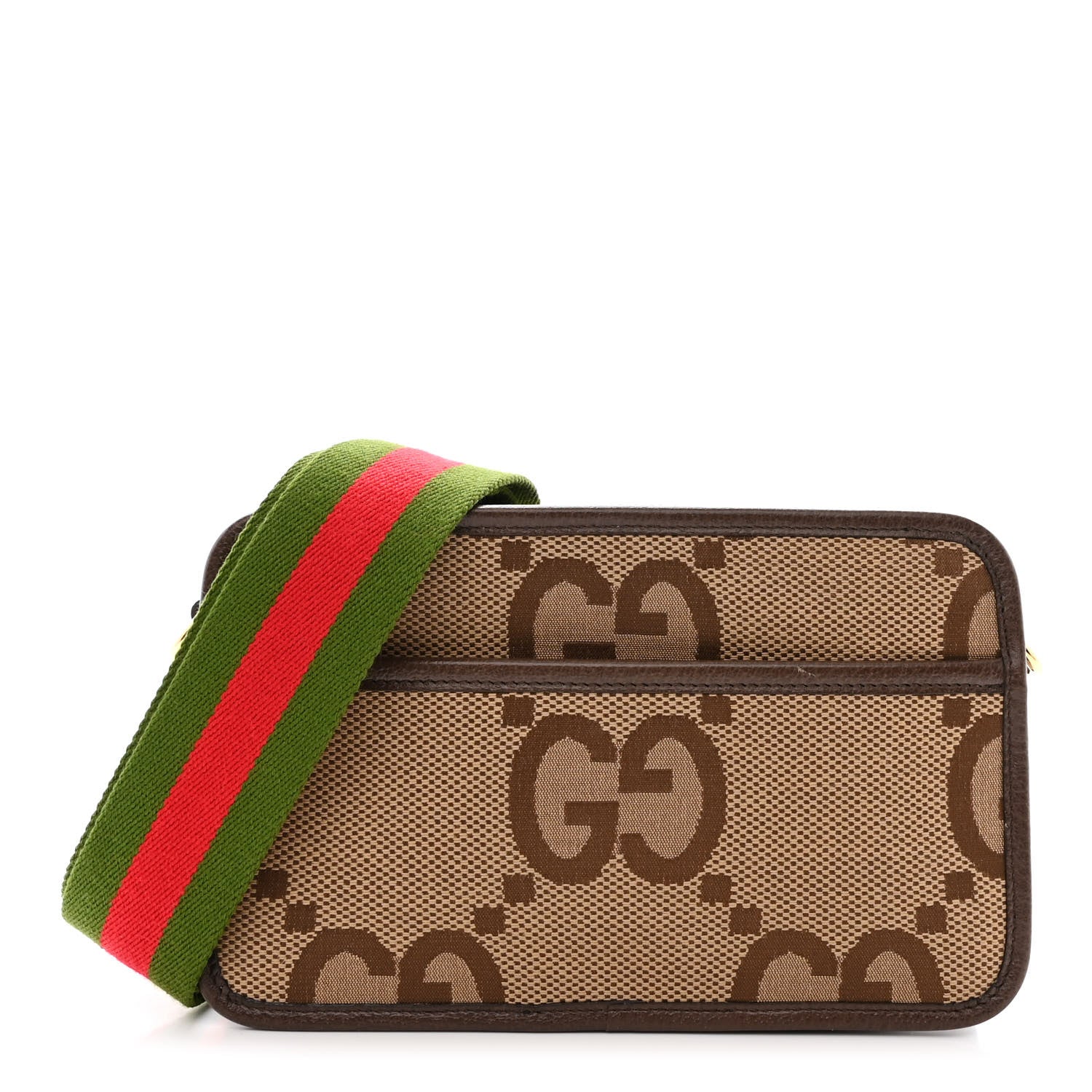 Gucci Monogram Jumbo GG Textured Dollar Calfskin Web Mini Crossbody Bag Camel Ebony New Acero 1 of 11