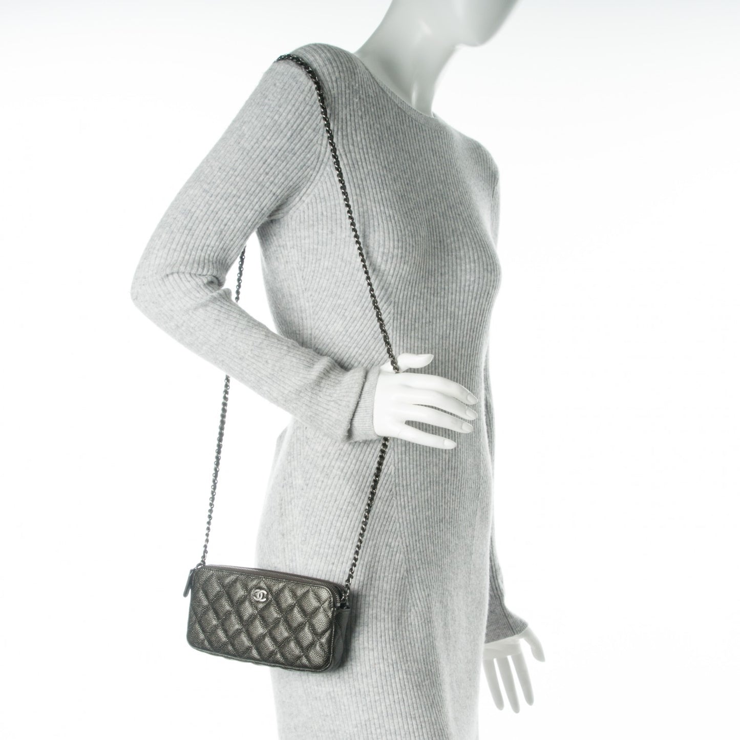 Caviar Quilted Small Clutch With Chain Dark Charcoal