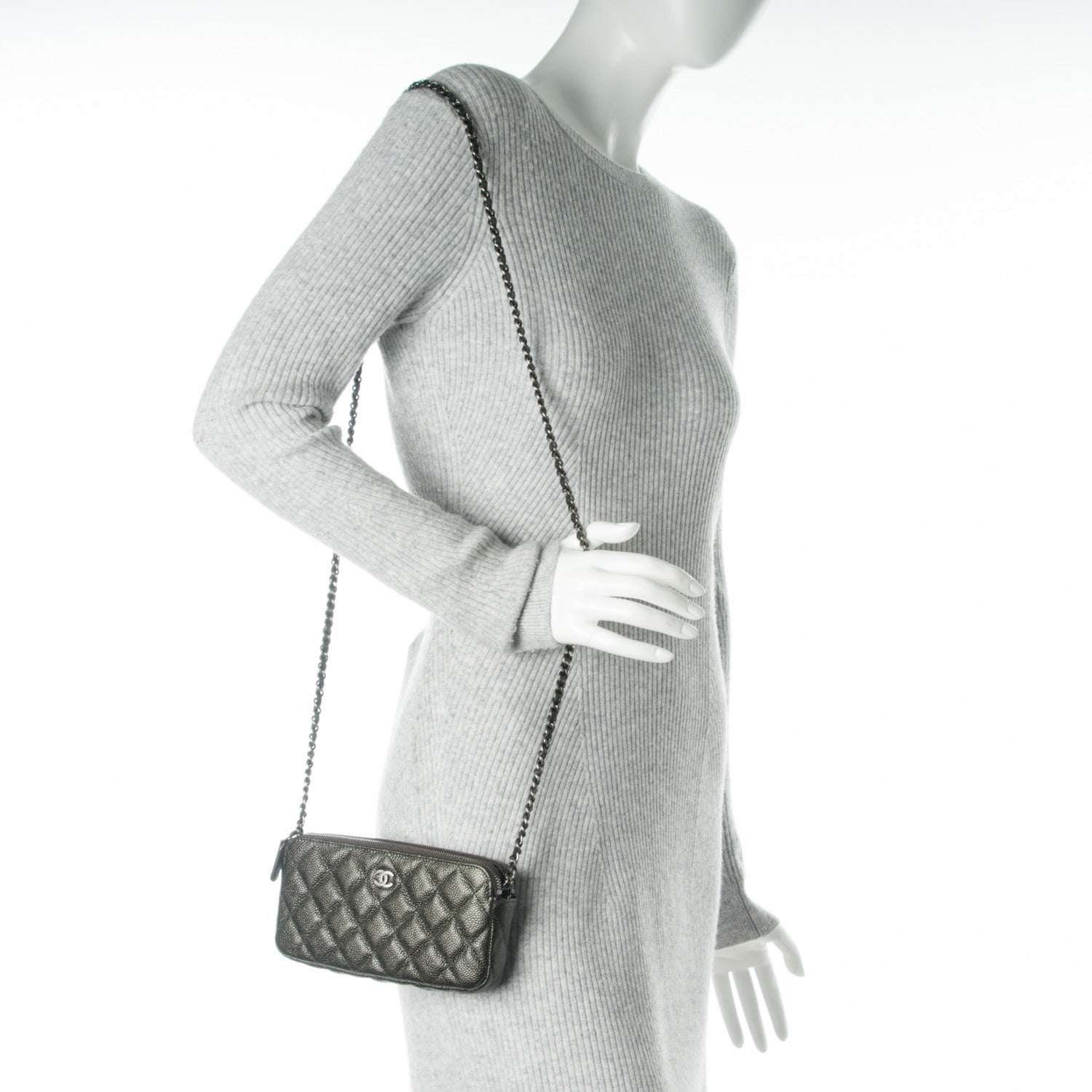 Chanel Caviar Quilted Small Clutch With Chain Dark Charcoal 2 of 7
