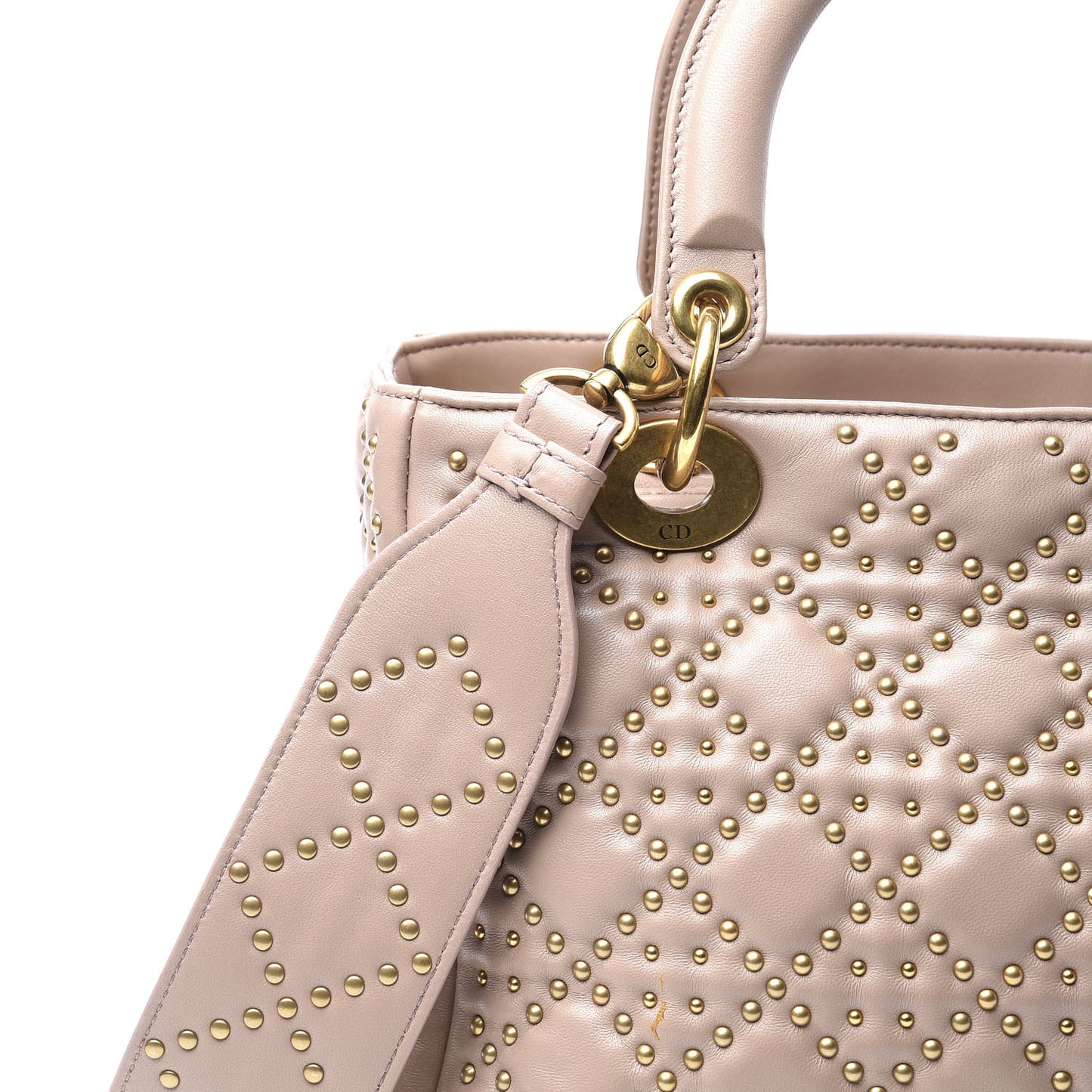 Calfskin Cannage Studded Medium Supple Lady Dior Metallic Beige