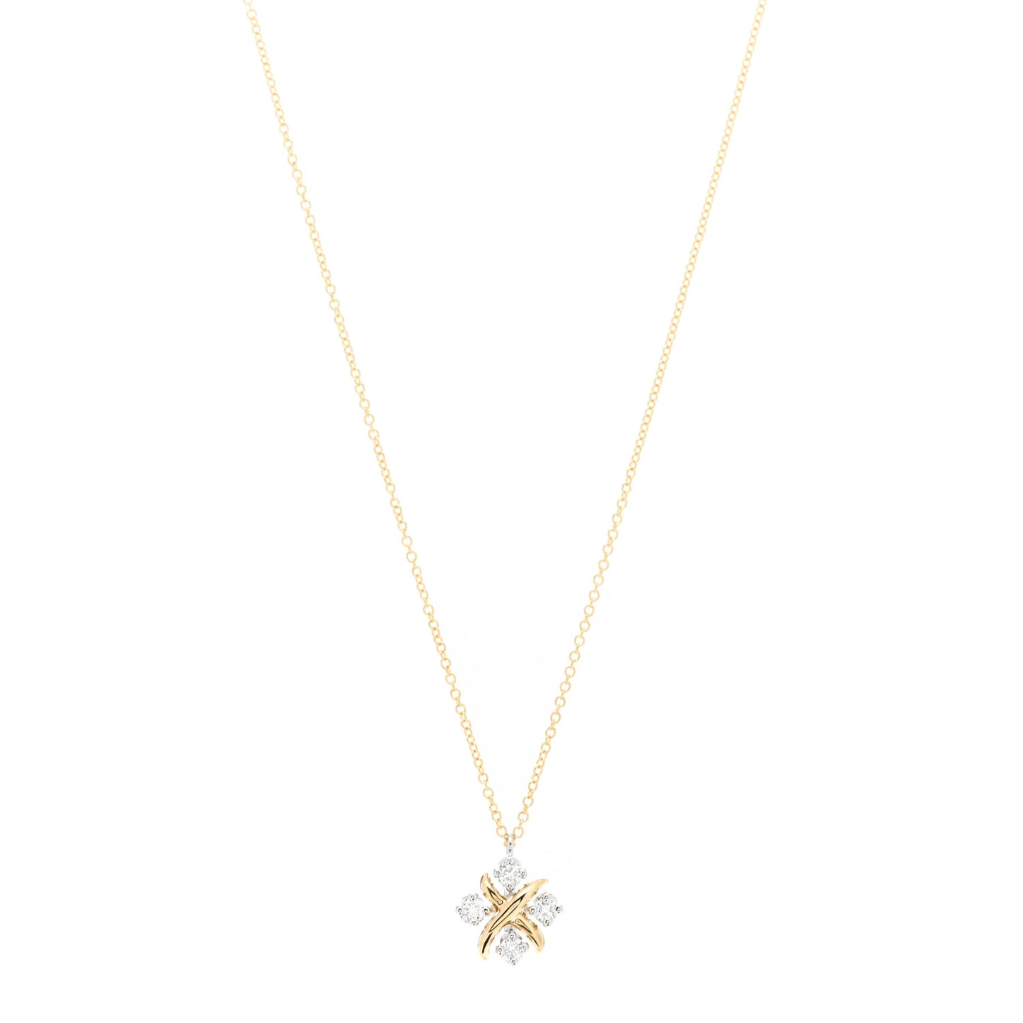 Platinum 18K Yellow Gold Diamond Schlumberger Lynn Pendant Necklace