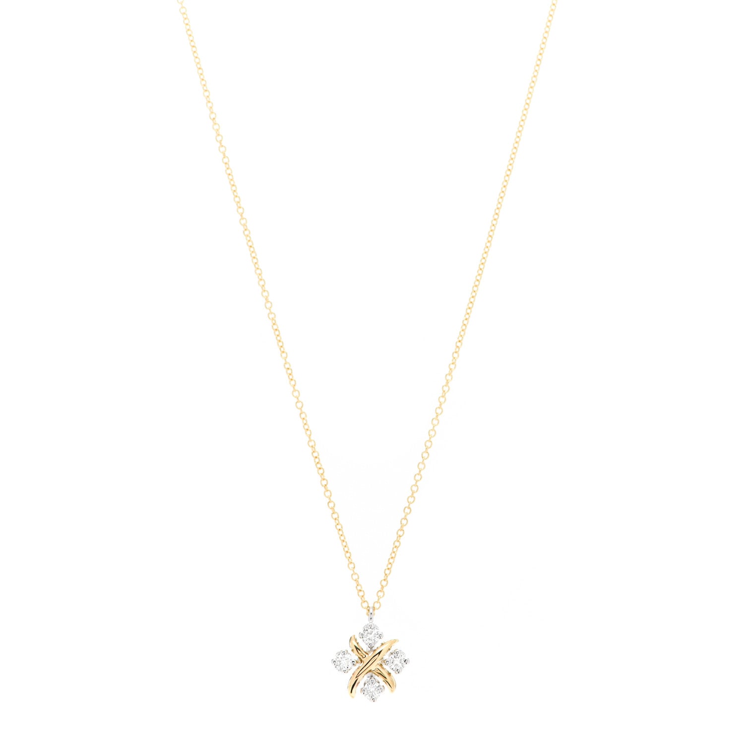 Tiffany Platinum 18K Yellow Gold Diamond Schlumberger Lynn Pendant Necklace 1 of 6
