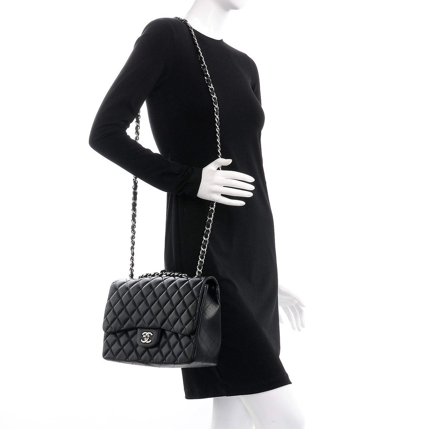 Lambskin Quilted Jumbo Single Flap Black