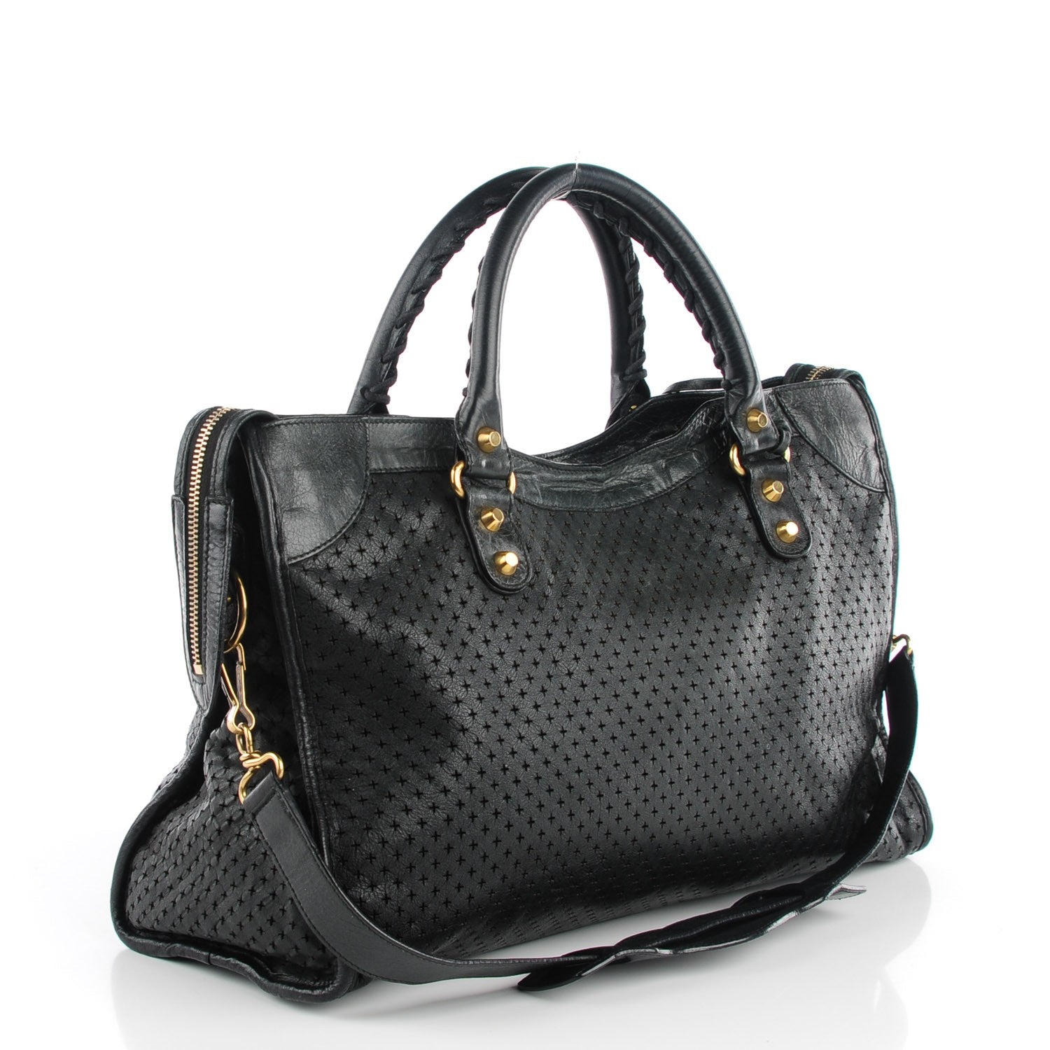 Balenciaga Agneau Laser Cut Cross Classic Gold Hardware City Black 8 of 14