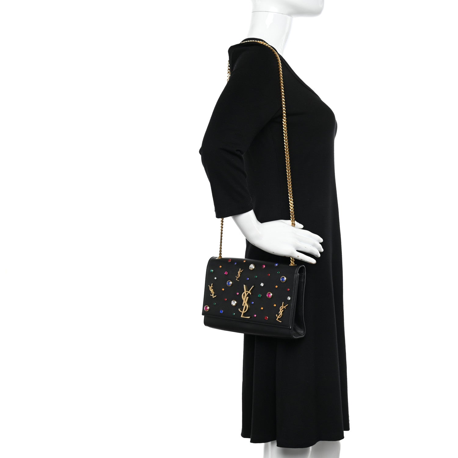 Saint Laurent Calfskin Crystal Medium Monogram Kate Satchel Black 2 of 11
