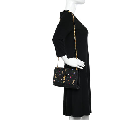 Saint Laurent Calfskin Crystal Medium Monogram Kate Satchel Black 2 of 11
