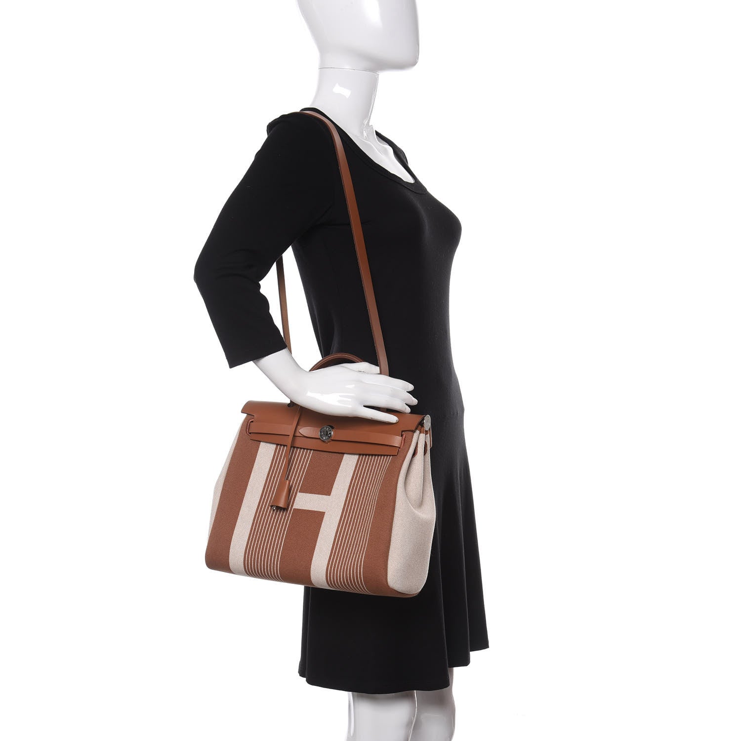 Hermes Vache Hunter Toile H Vibration Herbag Zip Retourne 31 PM Fauve Ecru Beige 2 of 10
