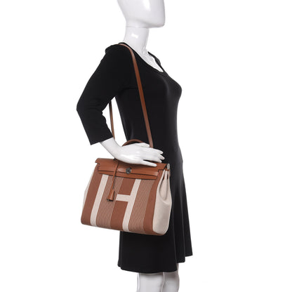 Hermes Vache Hunter Toile H Vibration Herbag Zip Retourne 31 PM Fauve Ecru Beige 2 of 10