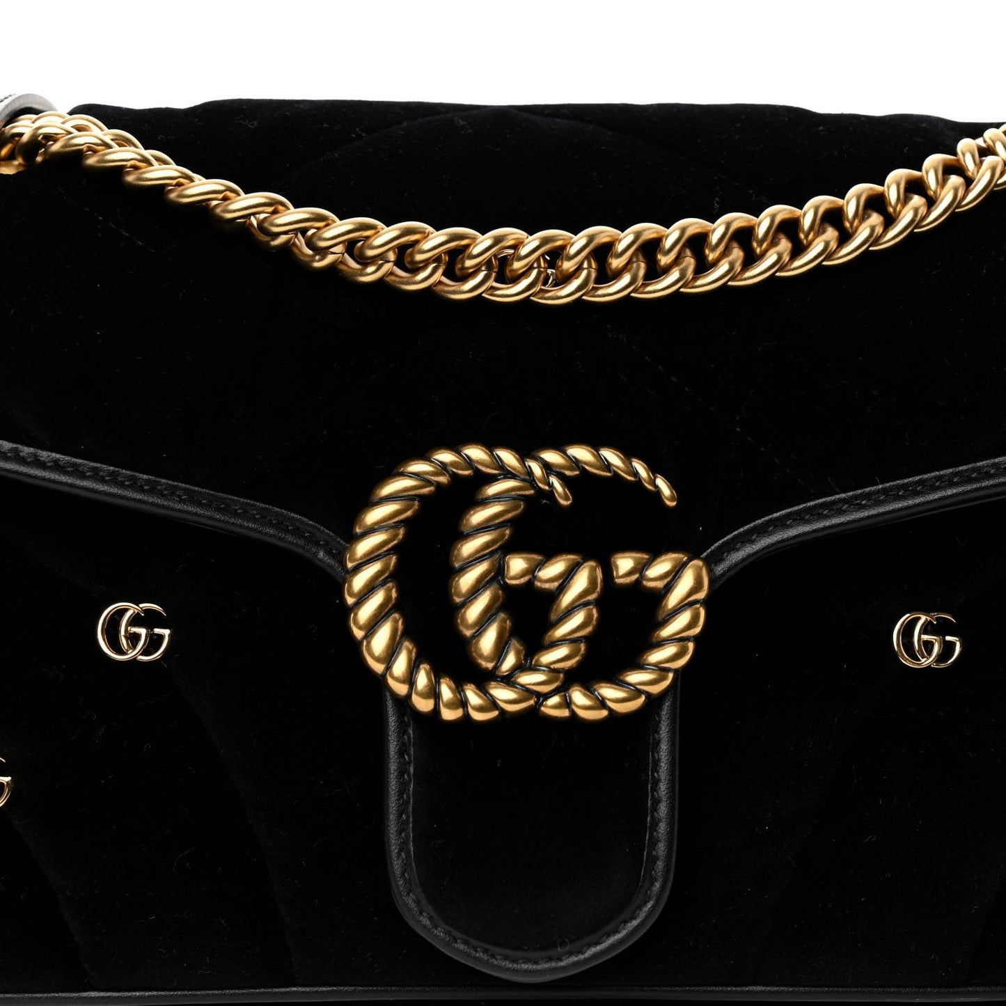 Velvet Matelasse Double G Studs Small Torchon GG Marmont Shoulder Bag Black