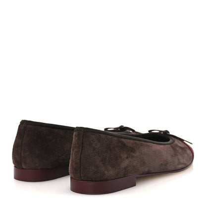 Chanel Suede Calfskin Cap Toe CC Ballerina Flats 36 Dark Brown Burgundy 5 of 10