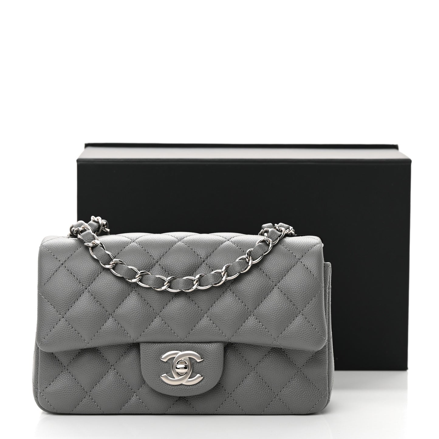 Caviar Quilted Mini Rectangular Flap Grey