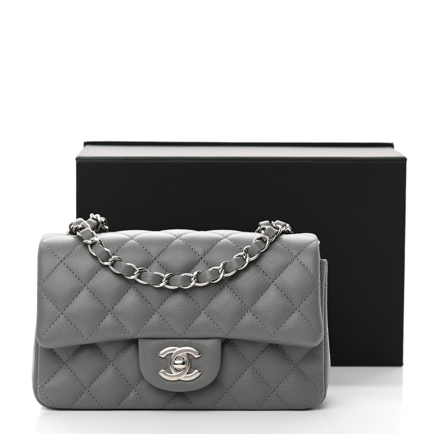 Chanel Caviar Quilted Mini Rectangular Flap Grey 13 of 13