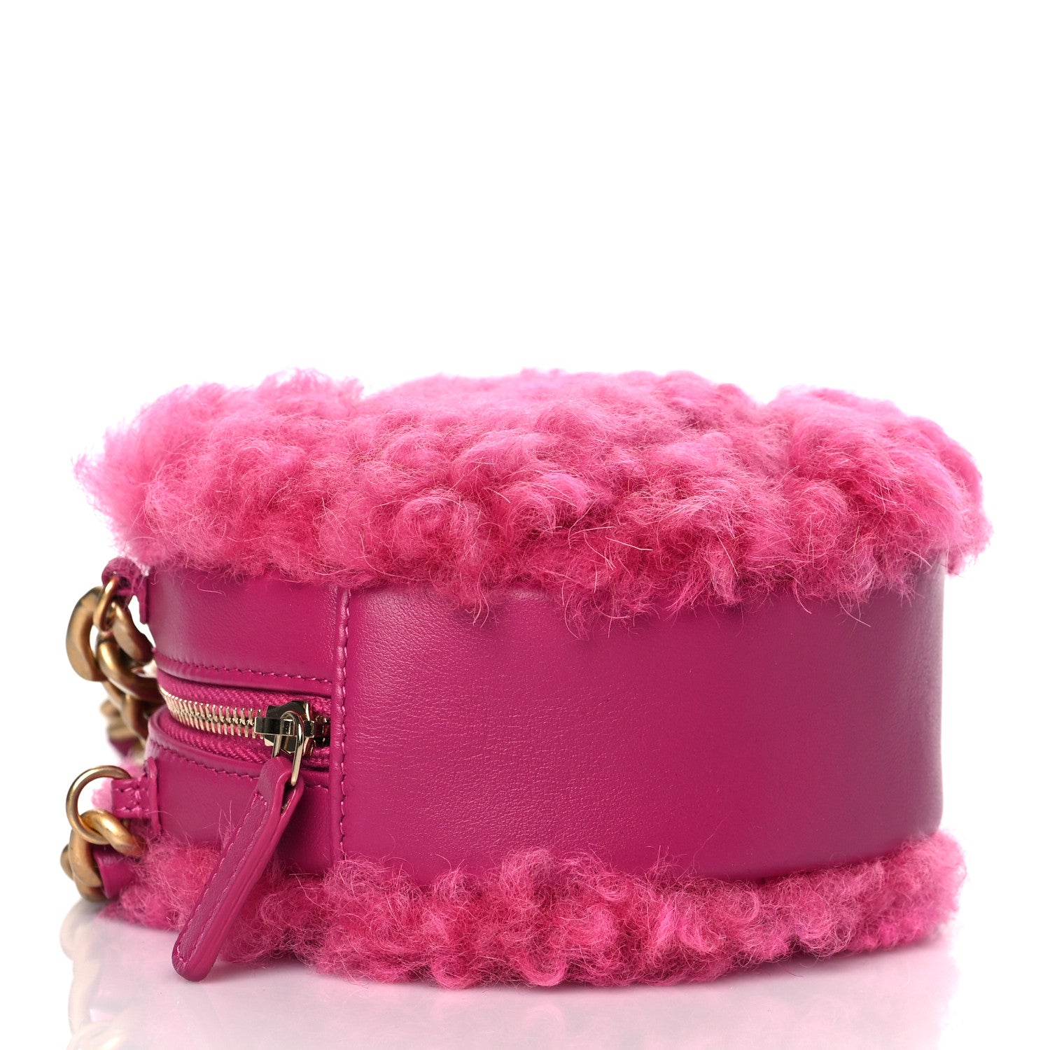 Chanel Shearling Sheepskin Chanel 19 Round Clutch With Chain Dark Pink 4 of 10