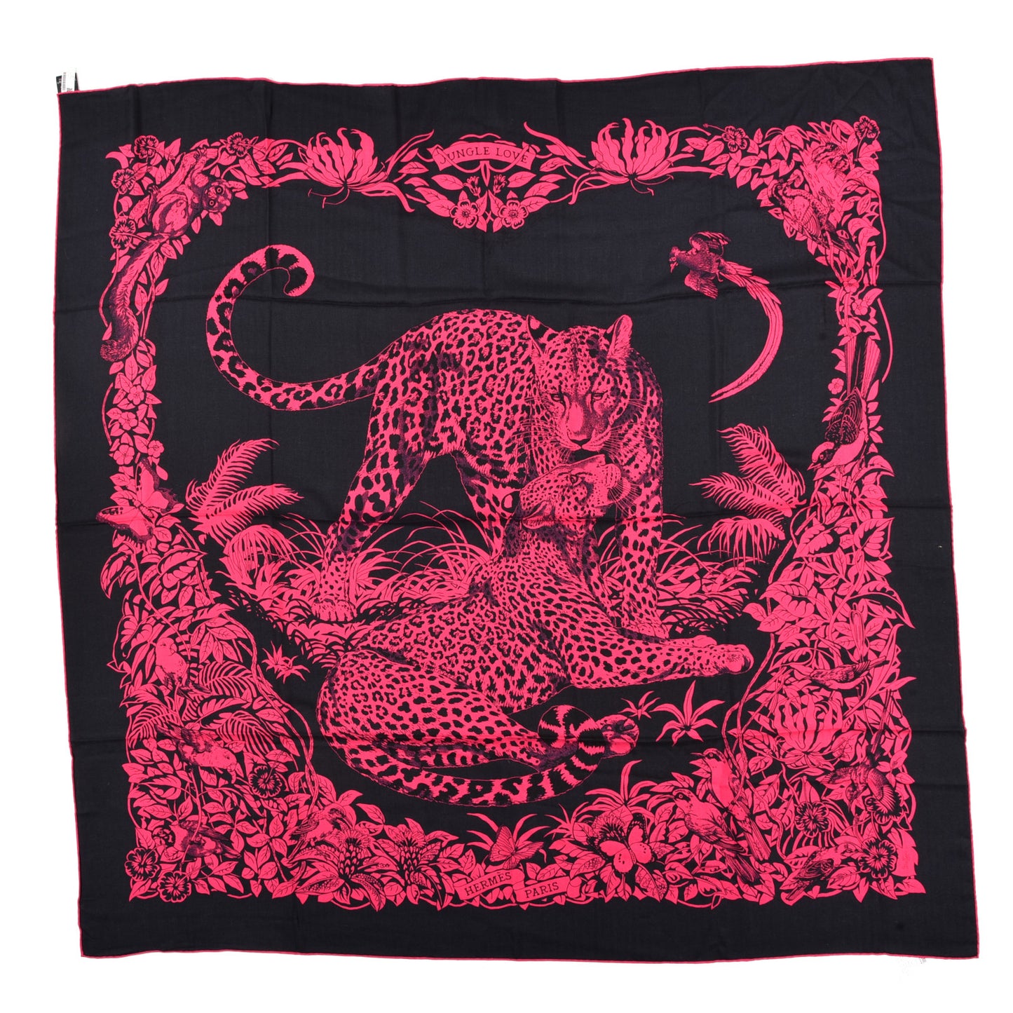 Cashmere Silk Jungle Love Tattoo Shawl 140 Bleu Noir Rose Vif