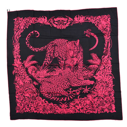 Hermes Cashmere Silk Jungle Love Tattoo Shawl 140 Bleu Noir Rose Vif 1 of 3
