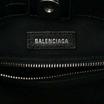 Balenciaga Shiny Calfskin Logo Crocodile Embossed North South Shopper Tote XXS Black White 6 of 15