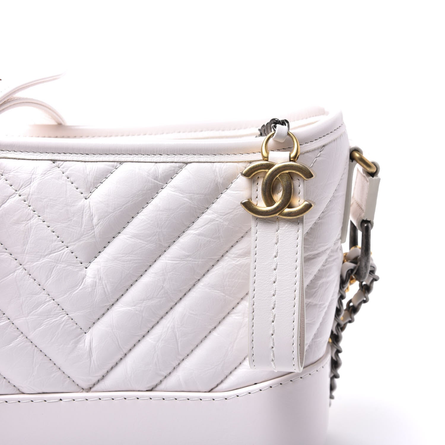 Chanel Aged Calfskin Chevron Quilted Small Gabrielle Hobo White 9 of 9