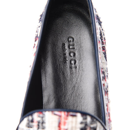 Gucci Tweed Check Horsebit Womens Jordaan Loafers 39 Gardenia Ink Blue Agata 7 of 9