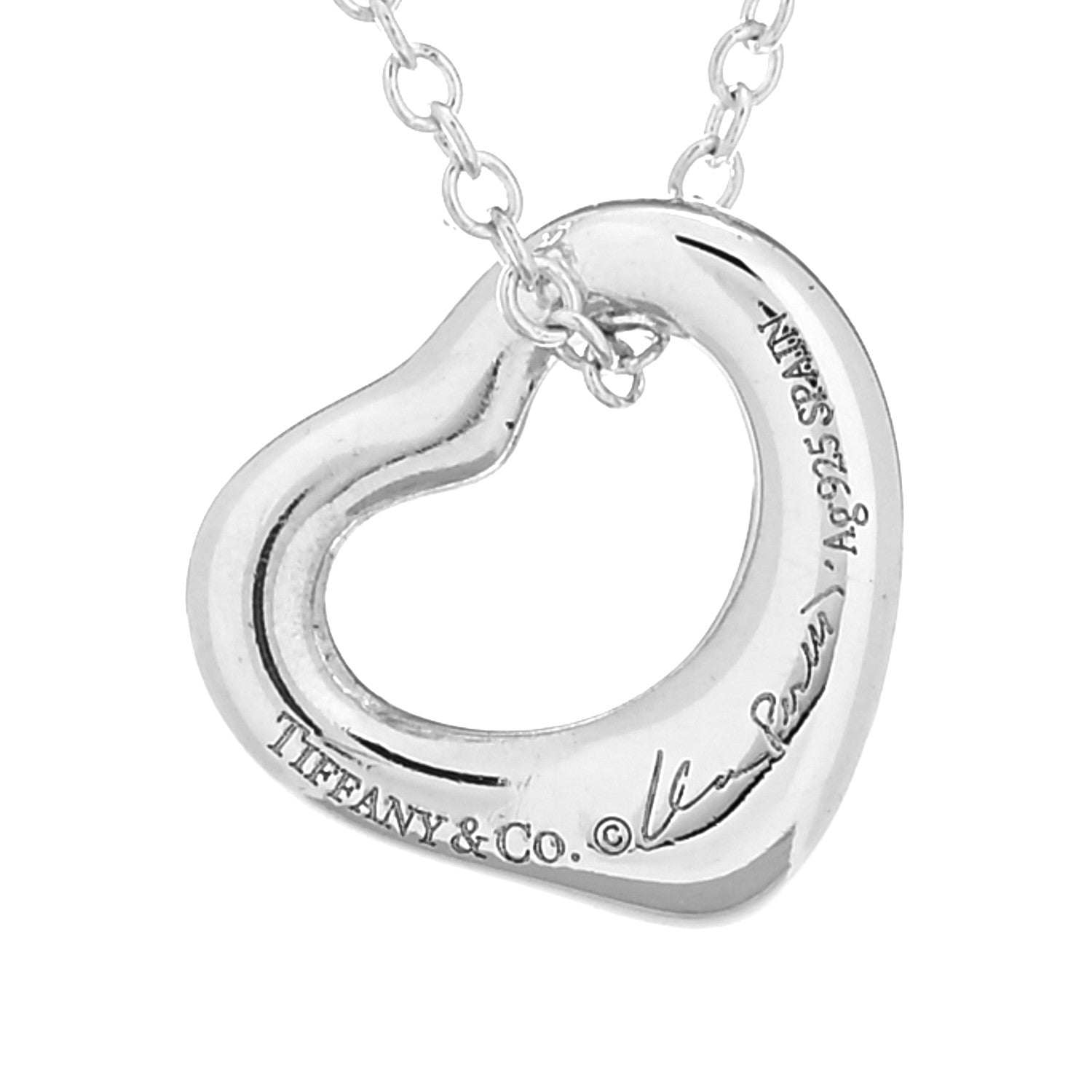 Tiffany Sterling Silver 11mm Elsa Peretti Open Heart Pendant Necklace 3 of 6