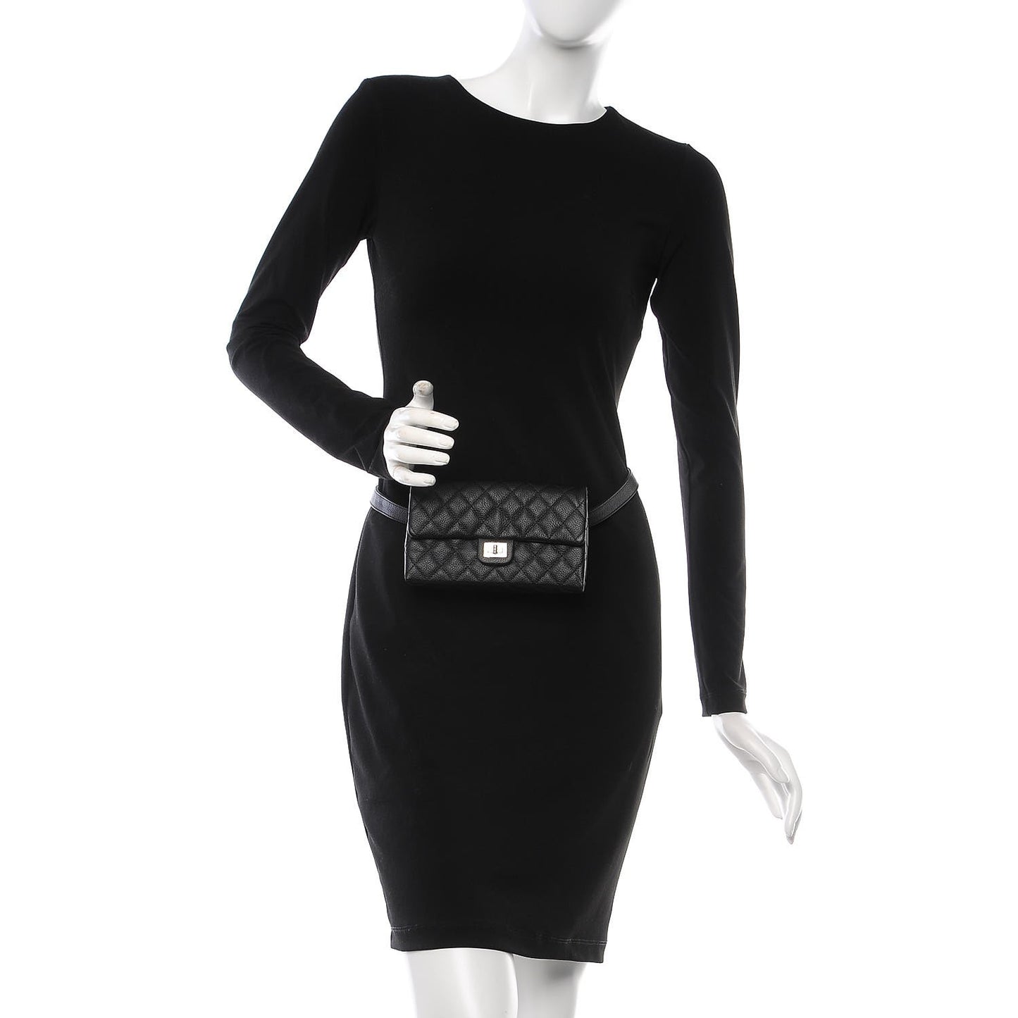 Grained Calfskin Quilted 2.55 Reissue Flap Belt Bag Clutch Black
