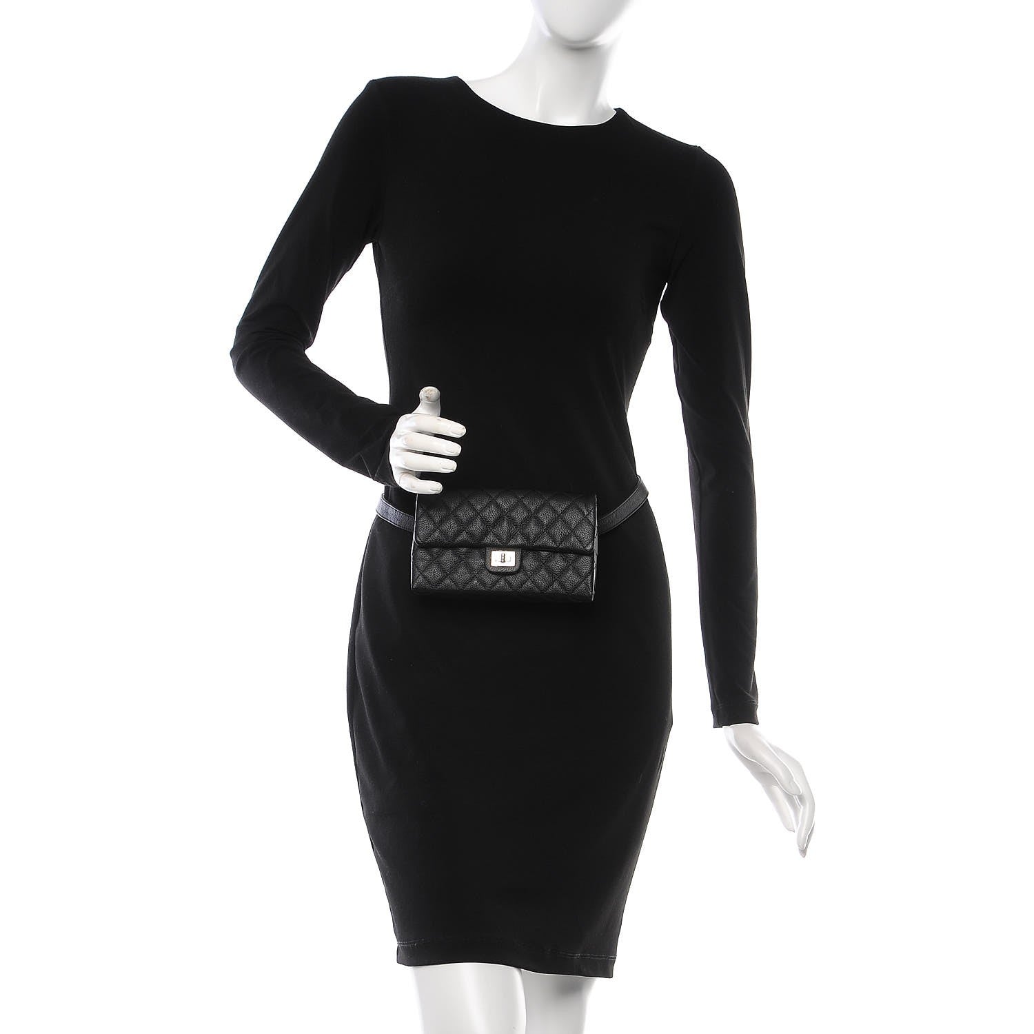 Chanel Grained Calfskin Quilted 2.55 Reissue Flap Belt Bag Clutch Black 1 of 6