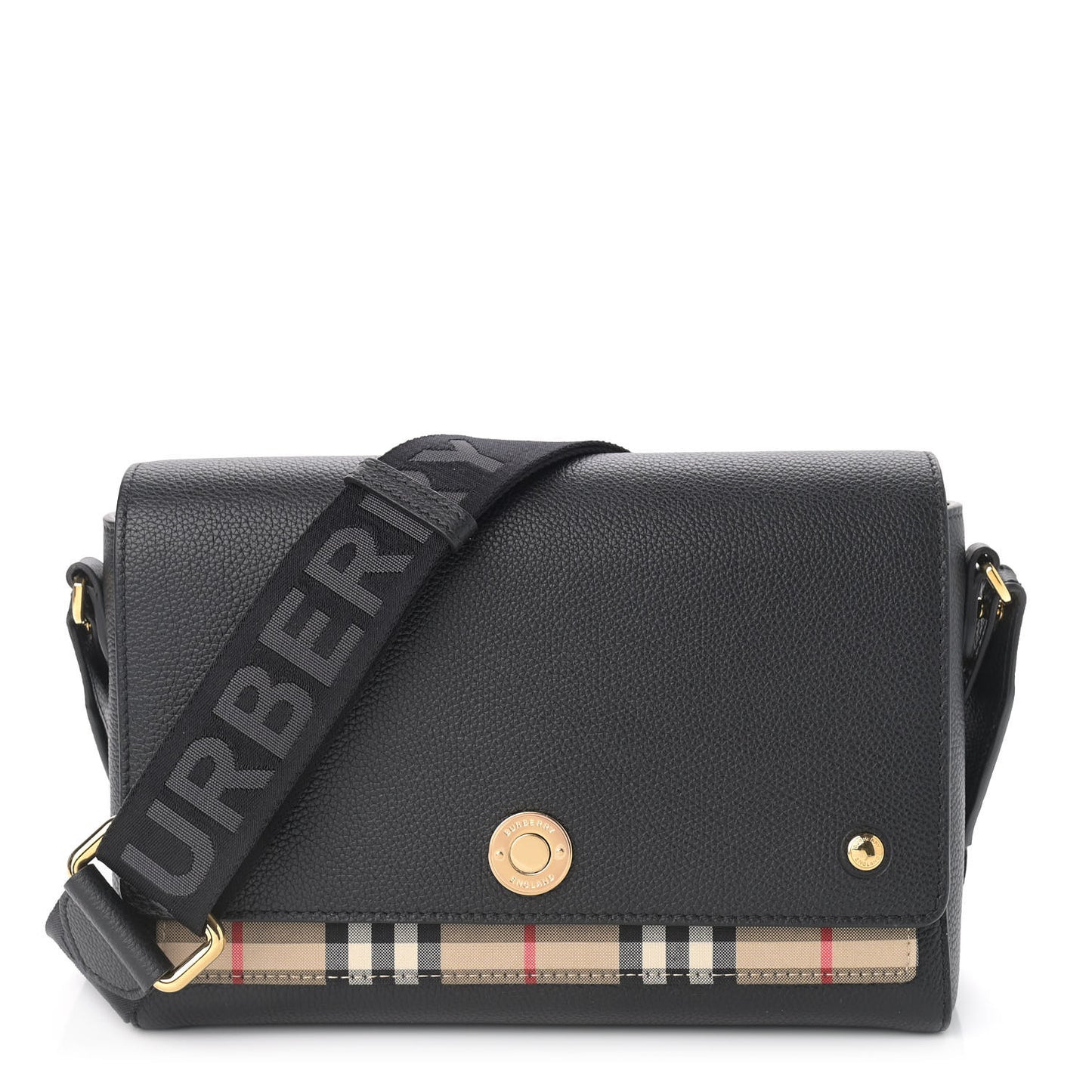 Grainy Calfskin Vintage Check Note Crossbody Bag Black