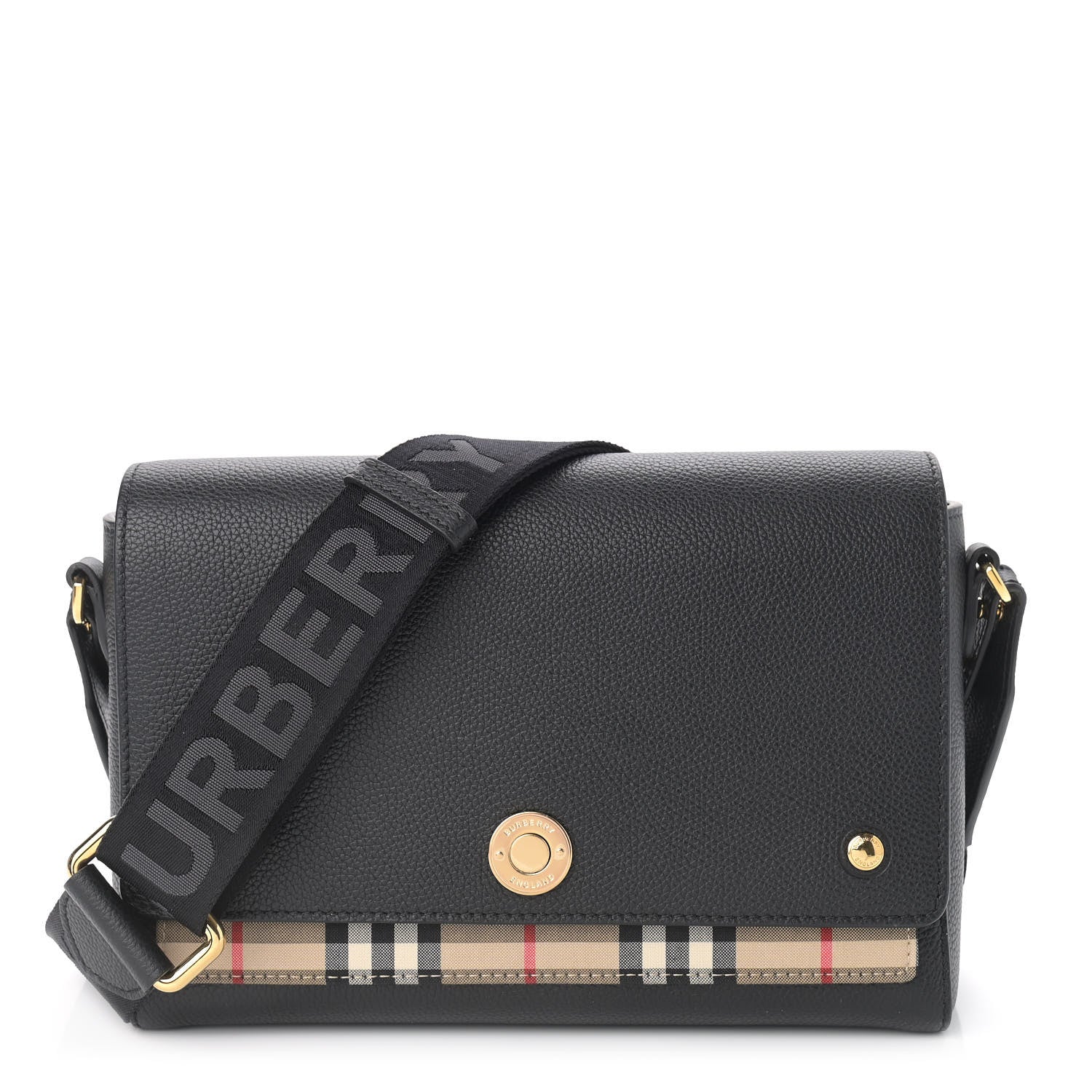 Burberry Grainy Calfskin Vintage Check Note Crossbody Bag Black 1 of 8
