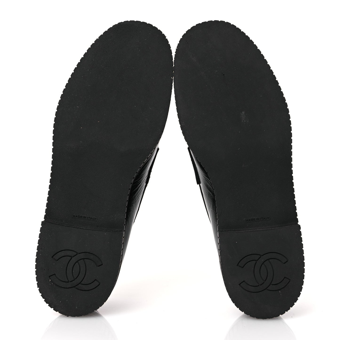 Shiny Crumpled Calfskin CC Mocassin Loafers 39 Black