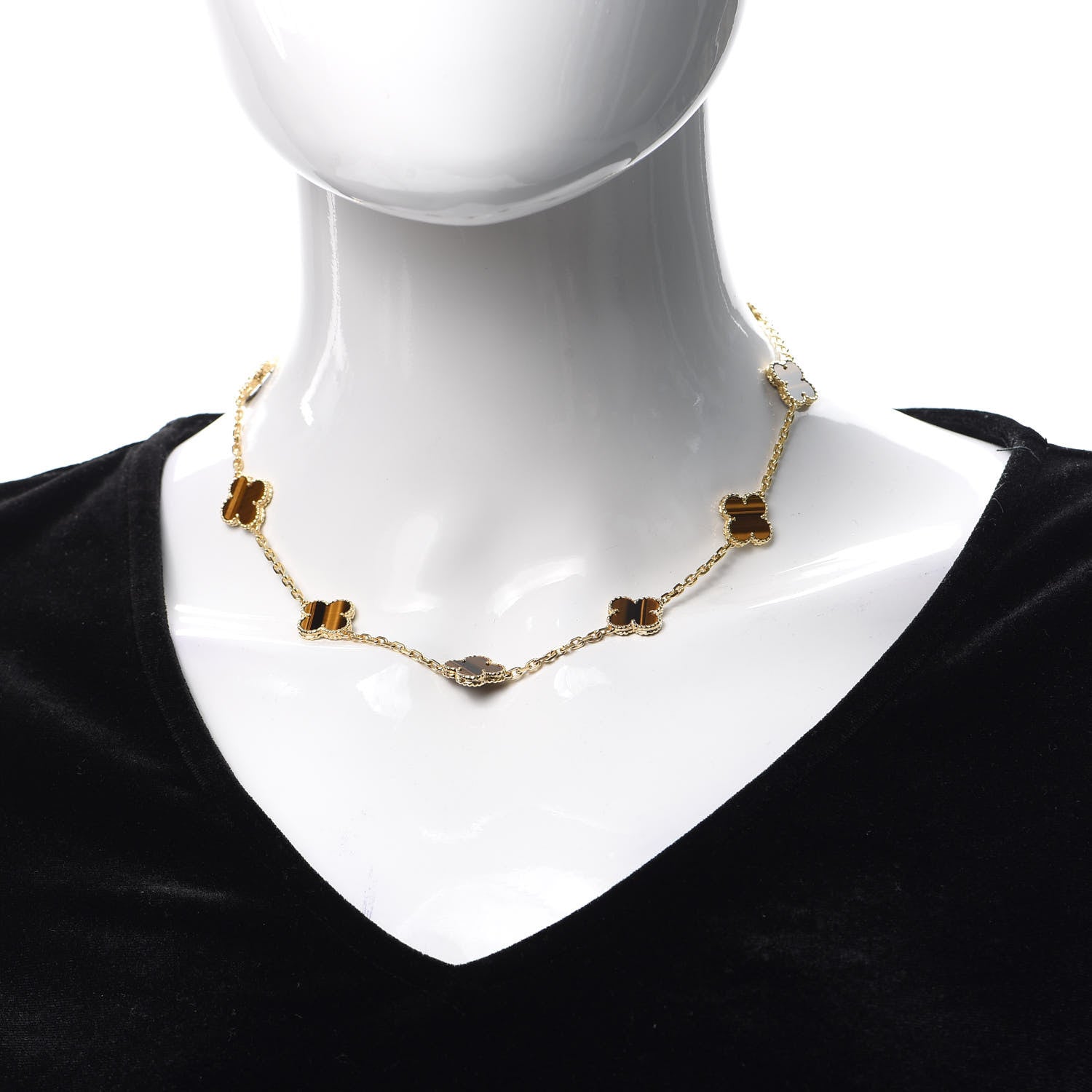 Van Cleef & Arpels 18K Yellow Gold Tiger Eye 10 Motifs Vintage Alhambra Necklace 2 of 7