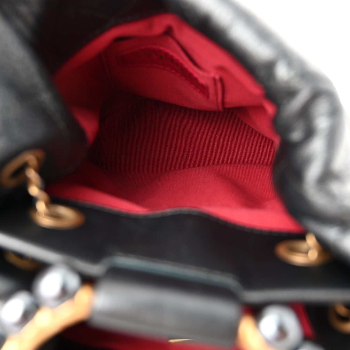 Metallic Lambskin Quilted Pearl Crown Drawstring Bag Anthracite