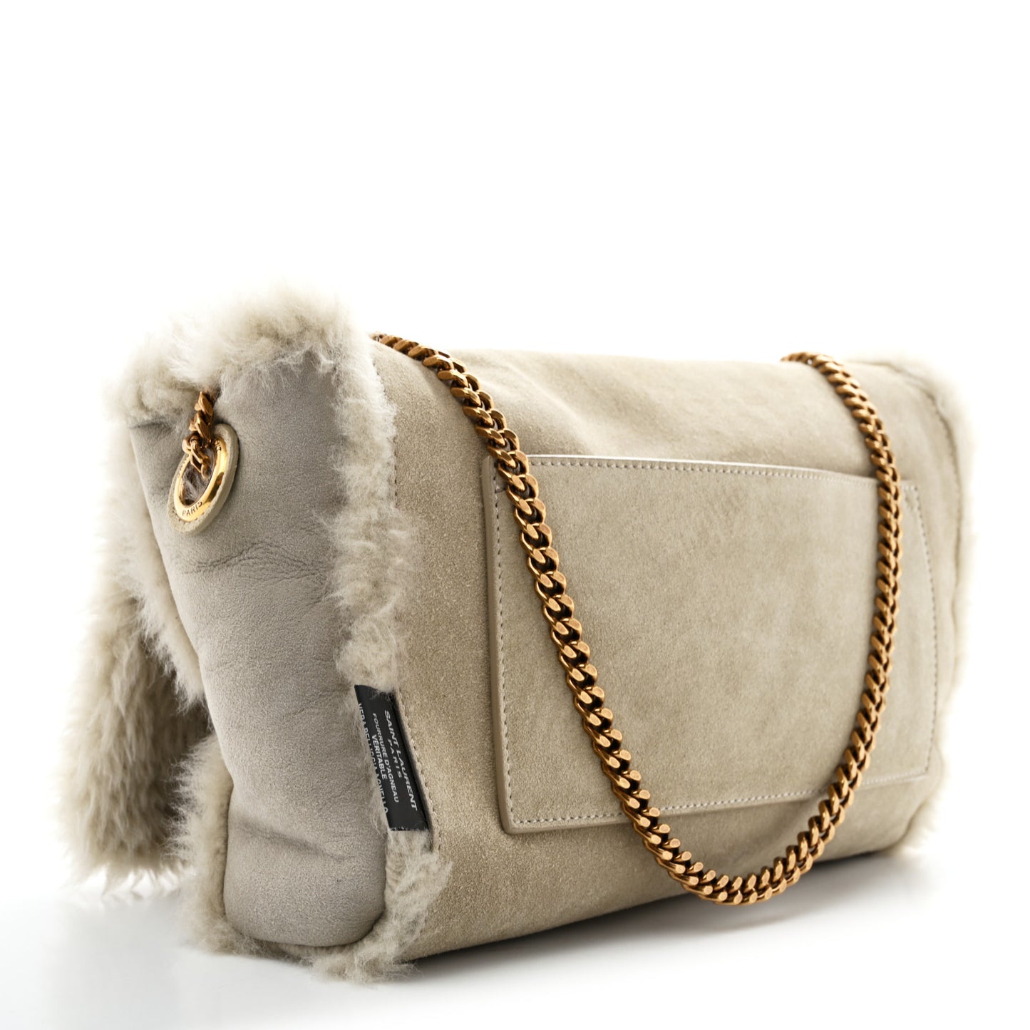 Shearling Calfskin Medium Reversible Monogram Kate Satchel Grey