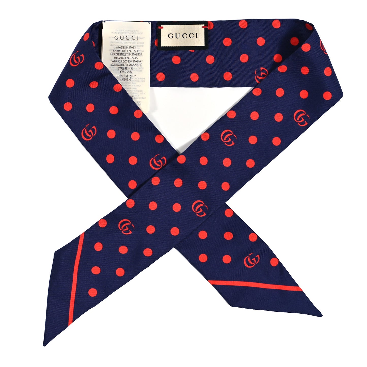 Silk Twill Dotsy Neck Bow Scarf Sapphire Red